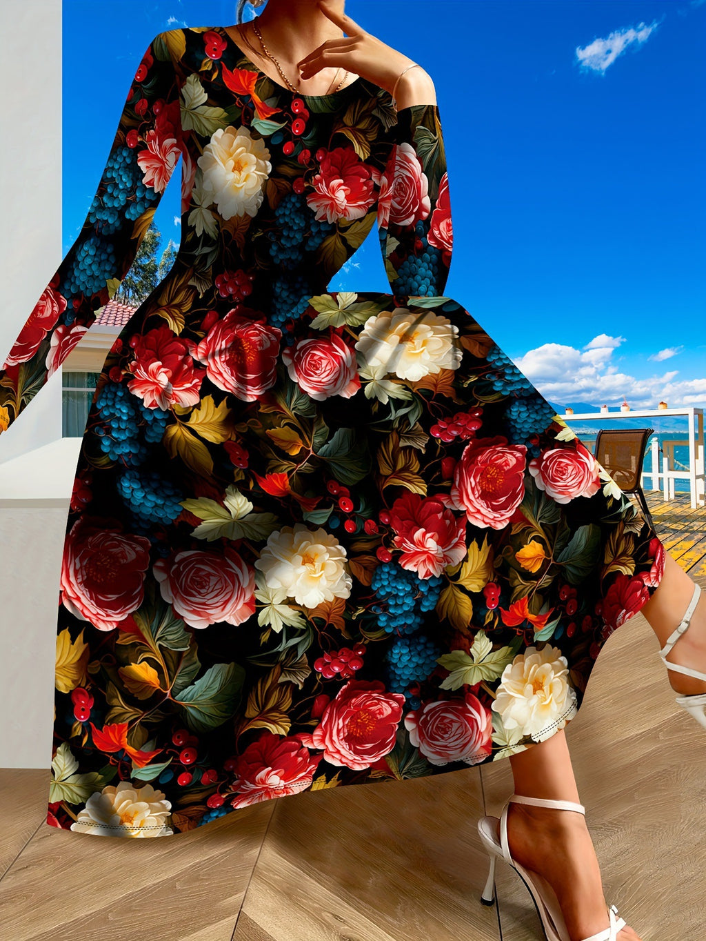 Printed Elegant Long Dress For Parties – Premium 0 | RICALOUX