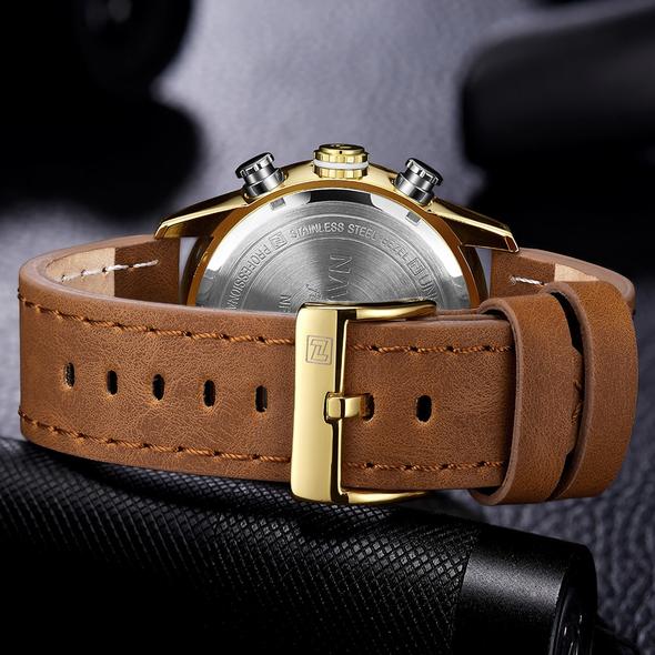 NAVIFORCE 9144 Fashion Gold Men Sport Watches Mens LED Analog Digital Watch Army Military Leather Quartz Watch Relogio Masculino – Premium 0 | RICALOUX
