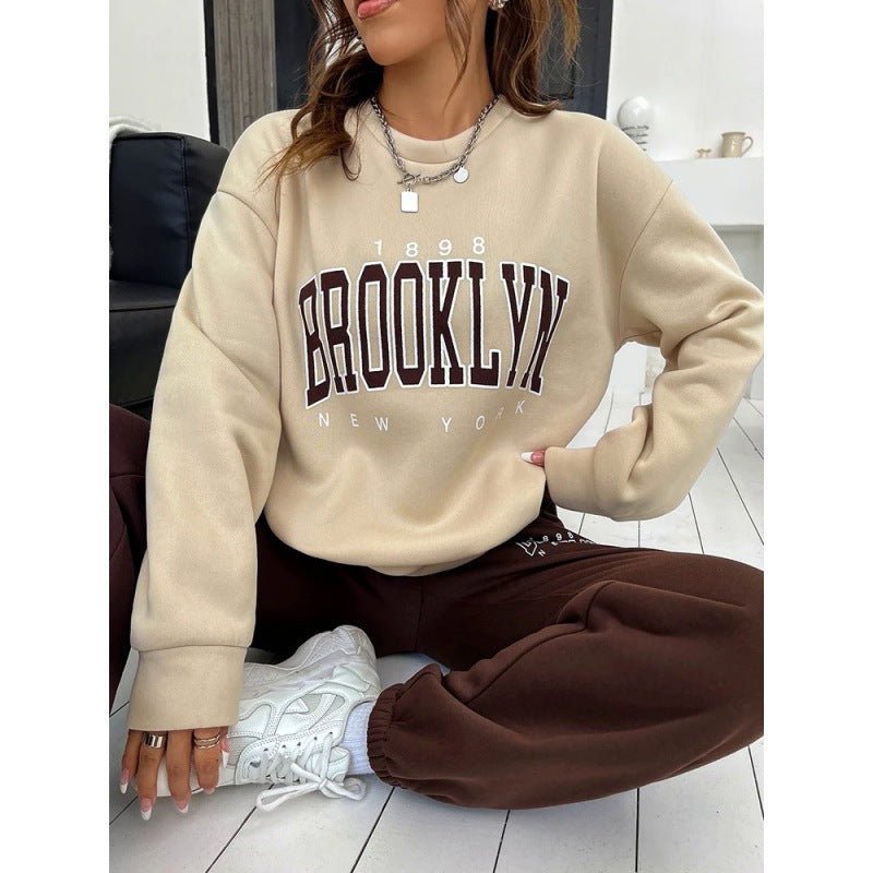 Women's Sweater Suit Hoodie Two-piece Pullover Letter Print 1898 New York Brooklyn - RICALOUX