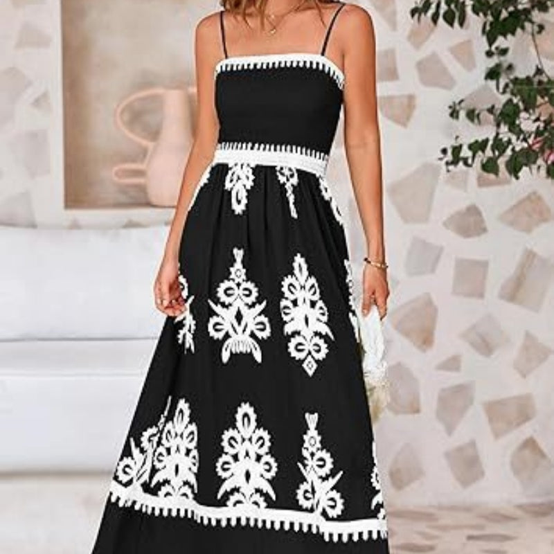 Resort-style Beach Dress Printed Bandeau Strap Maxi Dress – Premium 0 | RICALOUX