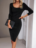 Elegant Autumn And Winter Long Dress, Slim Bodycon Fit With Side Slit, Round Neck Design – Premium 4 | RICALOUX
