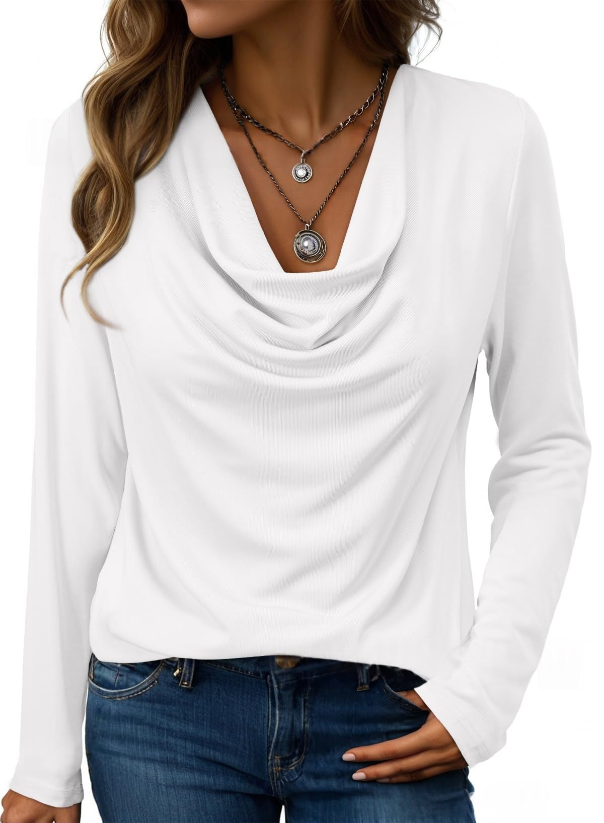 Womens Turtleneck Long-sleeve Loose-fitting Top by Ricaloux