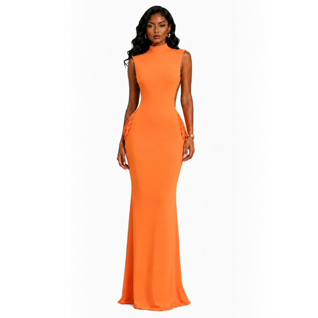 Figure-flattering Backless Mid-neck Dress by Ricaloux