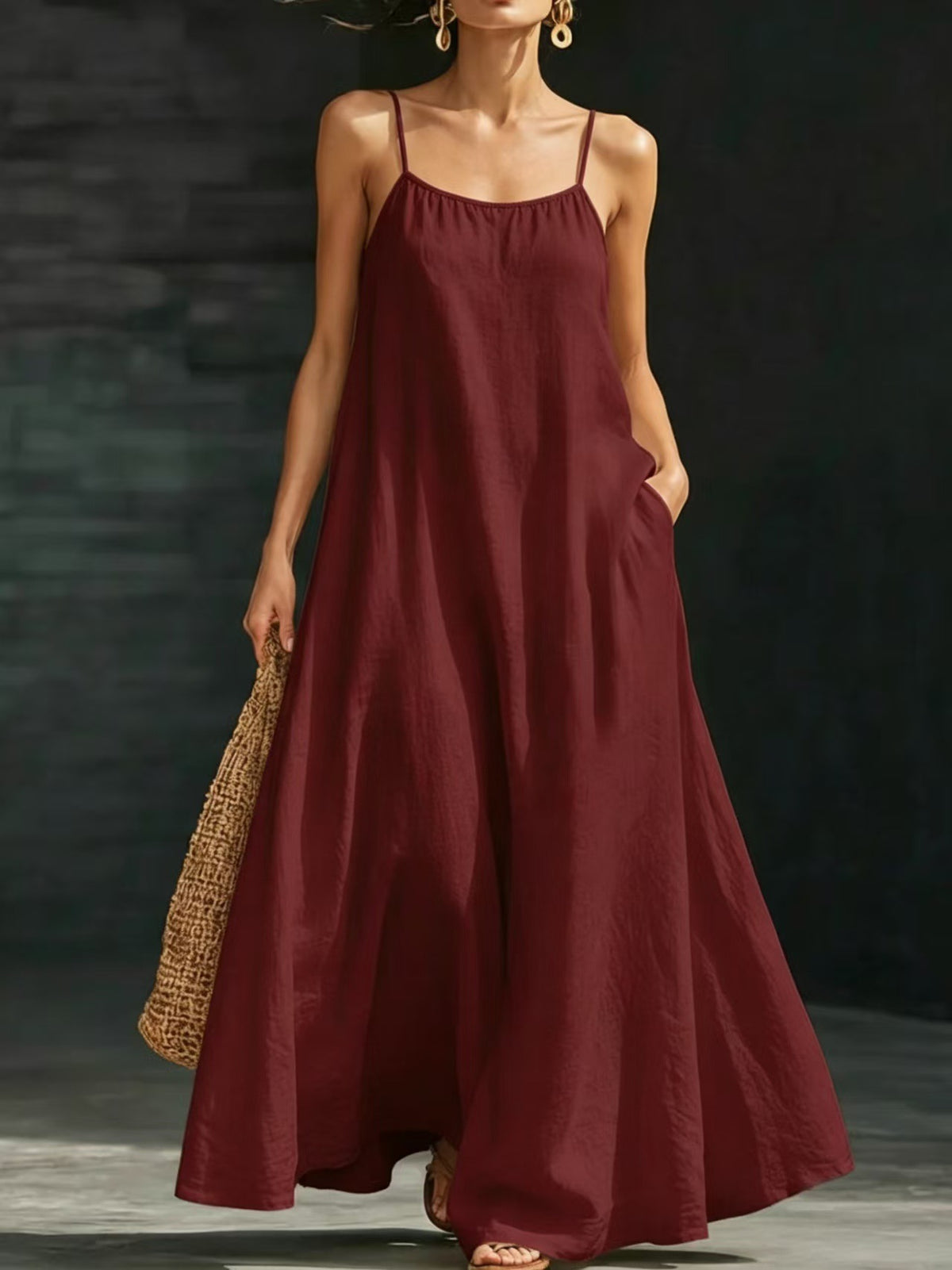 Summer Beach Spaghetti Strap Maxi Dress, Loose Flowy Casual Long Dress For Vacation & Holiday Dresses For Women – Premium 4 | RICALOUX