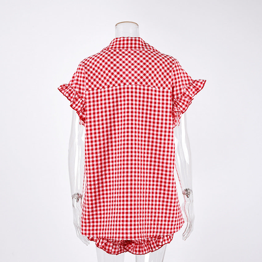 Ruffled Plaid Shirt And High-waisted Shorts Set – Premium 4 | RICALOUX