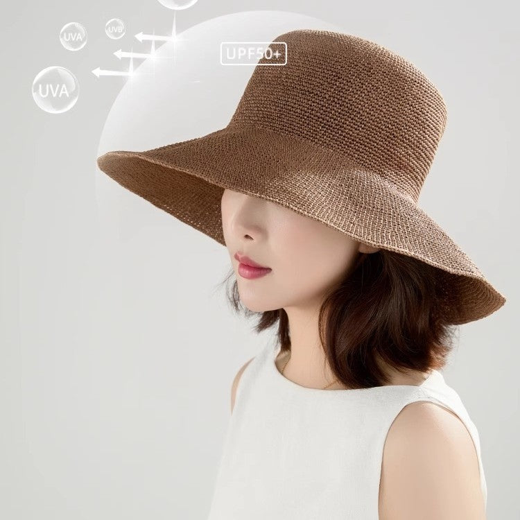 Straw Hat Womens Style Sun Hat Large Head Circumference Versatile Summer Hat by Ricaloux