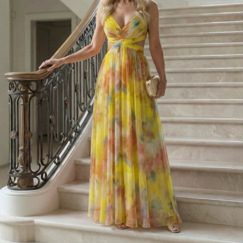 Womens Digital-Print Chiffon Long Dress – Premium 0 | RICALOUX