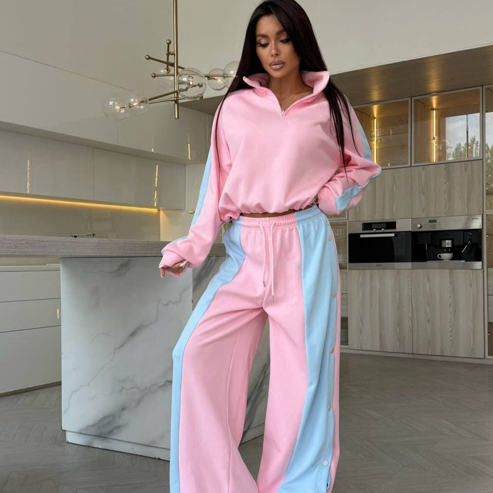 Color-block Sporty Half-zip Cardigan And Front-button Pants Set – Premium 0 | RICALOUX