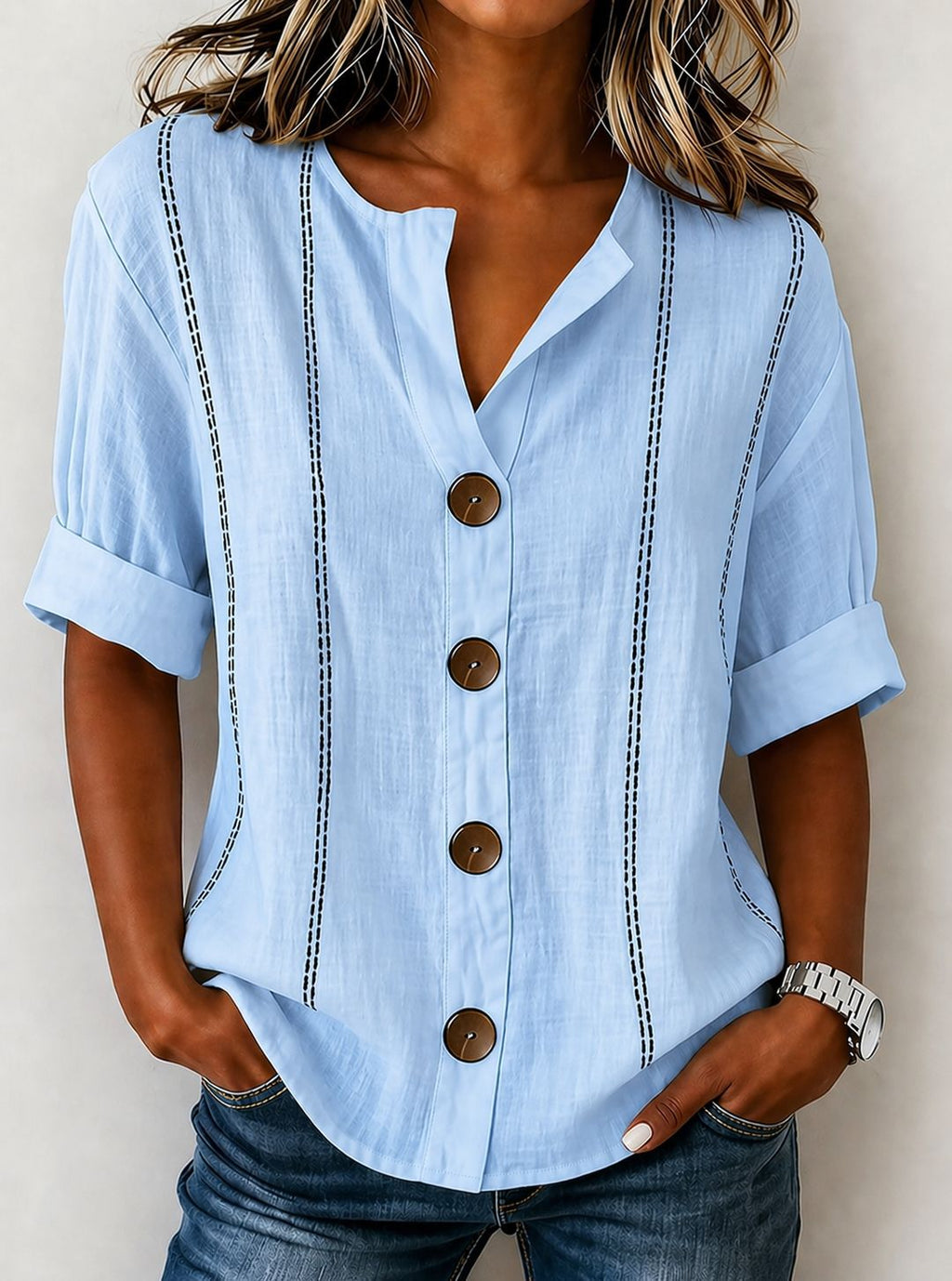 Summer Striped Button-up Blouse For Women by Ricaloux