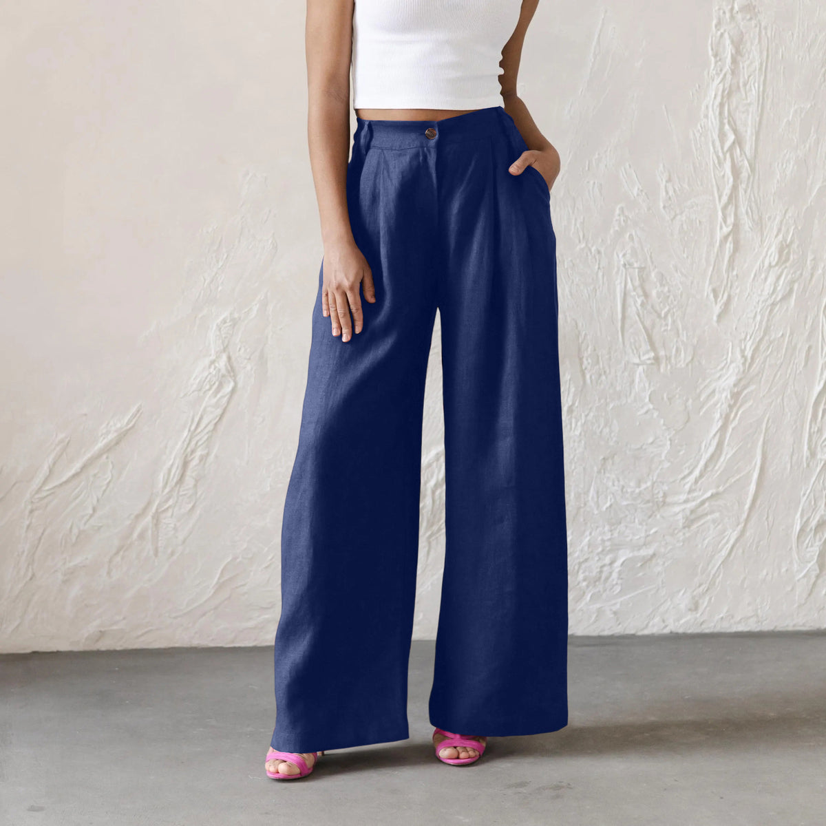 Womens Solid-Color High-Waisted Wide-Leg Pants Casual And Relaxed Fit Long Trousers by Ricaloux