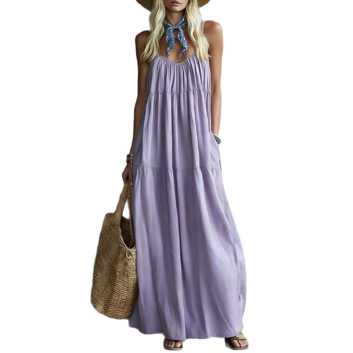 Summer New Sleeveless Strap Maxi Dress Elegant One-piece Dress – Premium 0 | RICALOUX