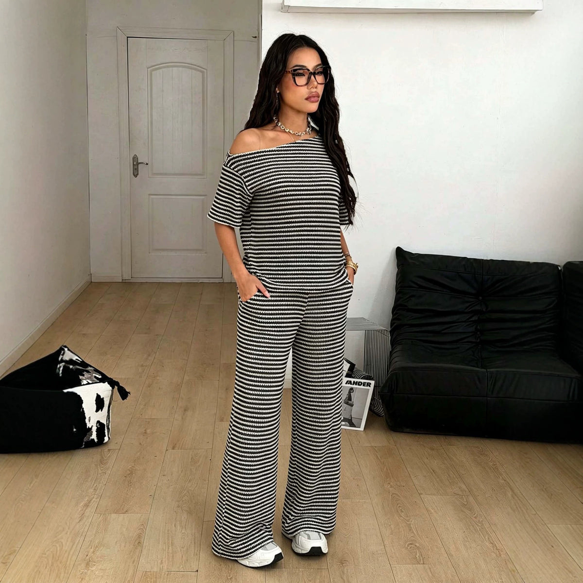 Slimming Casual Two-piece Set Top Wide-leg Trousers by Ricaloux
