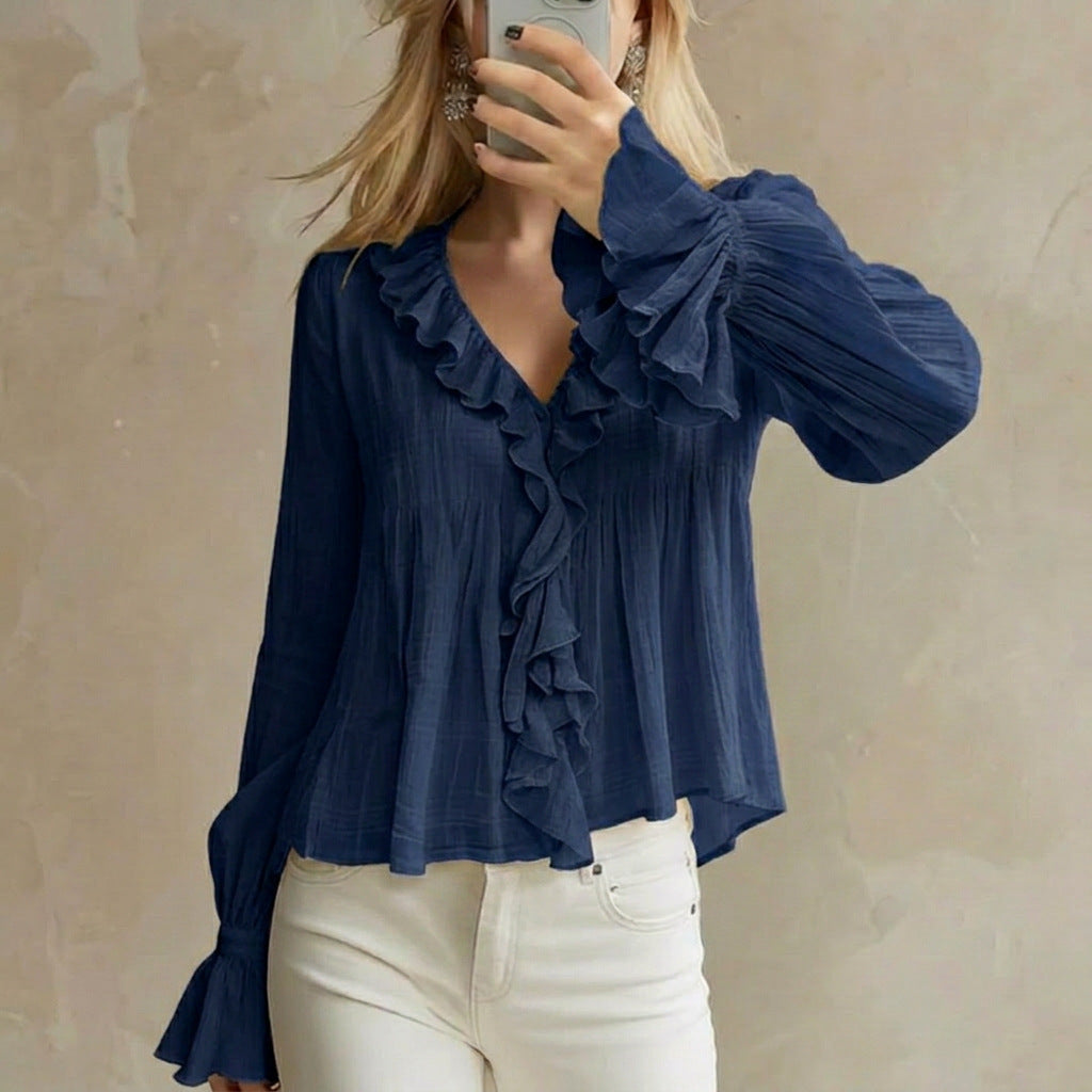 Womens Versatile Flared Long-sleeve Top For Summer And Early Fall by Ricaloux
