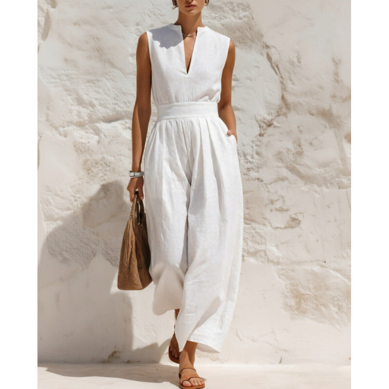 Sleeveless Pullover Solid-color High-waisted Loose-fitting Jumpsuit – Premium 0 | RICALOUX