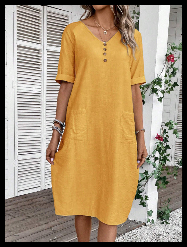 Summer V-neck Loose And Comfortable Resort Dress by Ricaloux