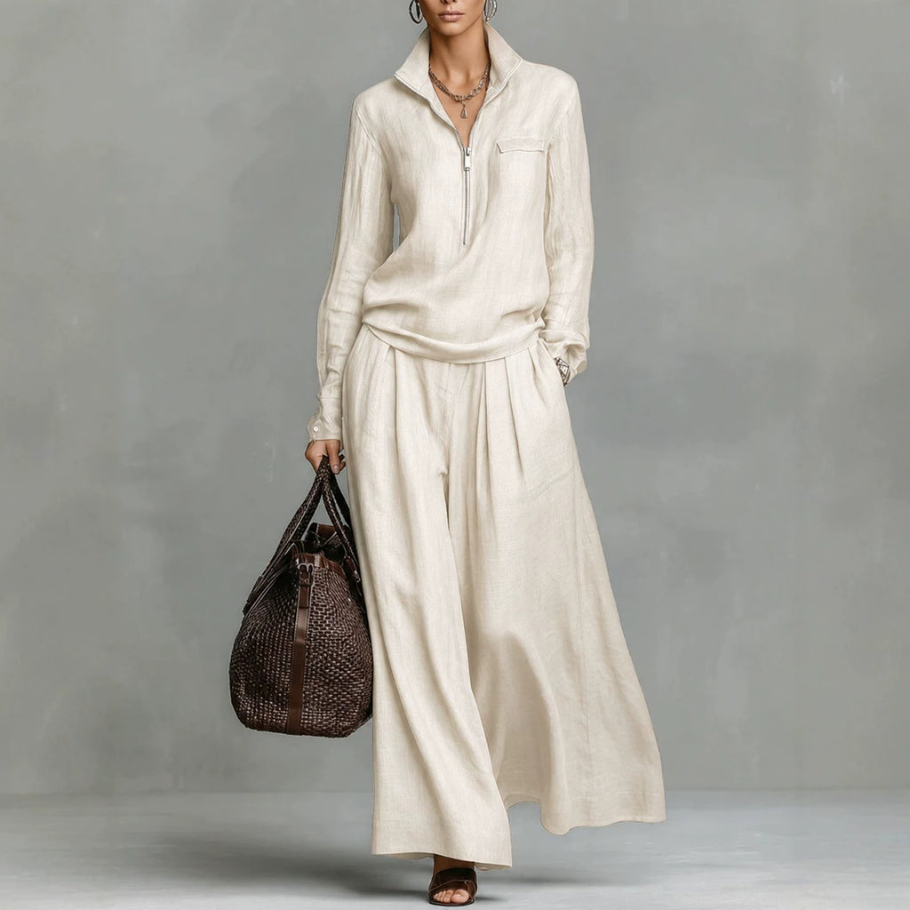 Womens Fashionable Casual Wide-Leg Pants Set With Zippers by Ricaloux