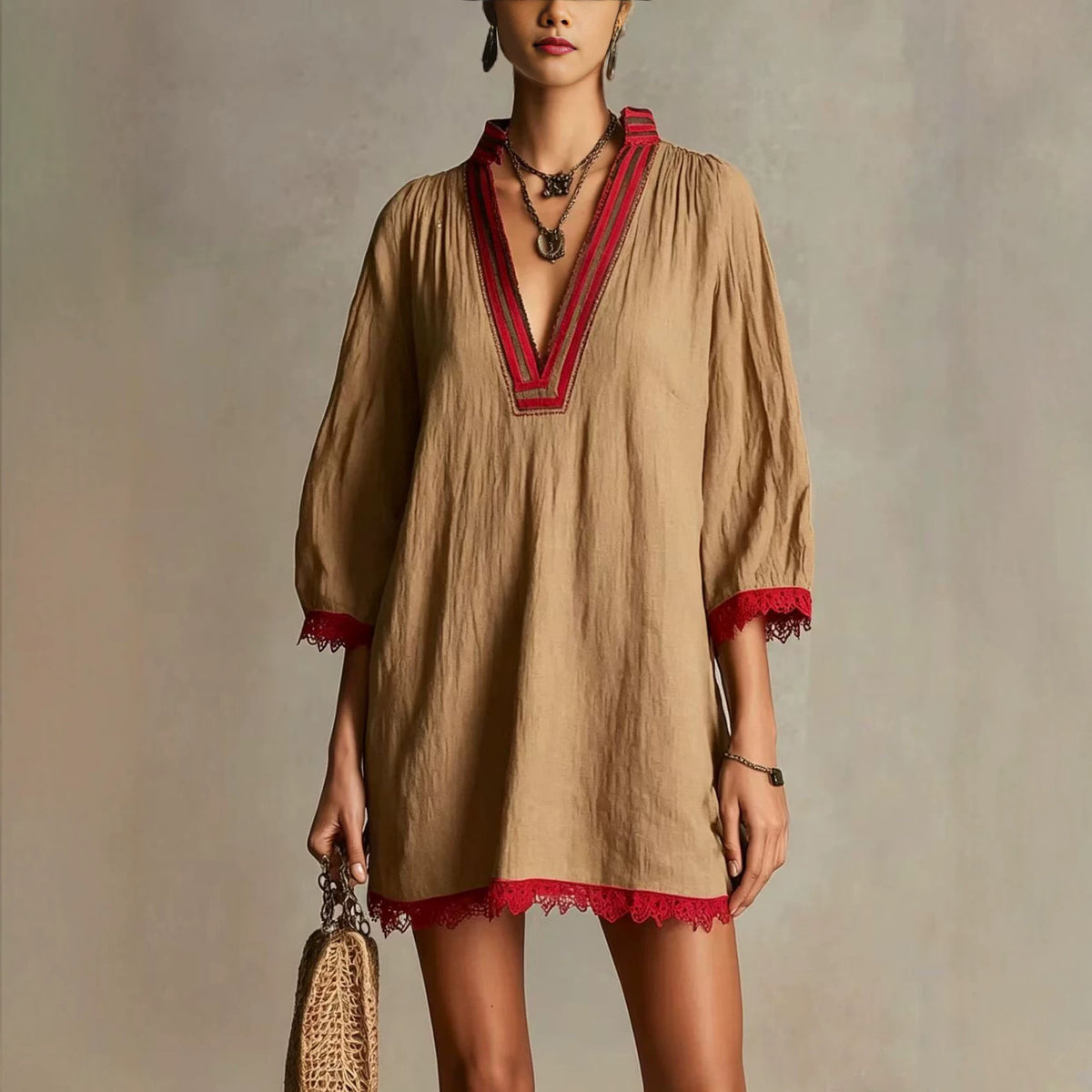 Womens V-neck Loose Casual Dress by Ricaloux