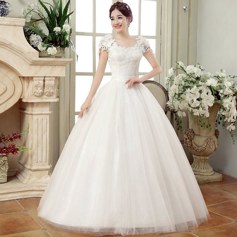 Spring new bride married gauze dress, slim thin shoulders, the Korean lace flower word shoulder woman - RICALOUX