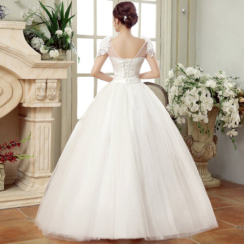 Spring new bride married gauze dress, slim thin shoulders, the Korean lace flower word shoulder woman - RICALOUX