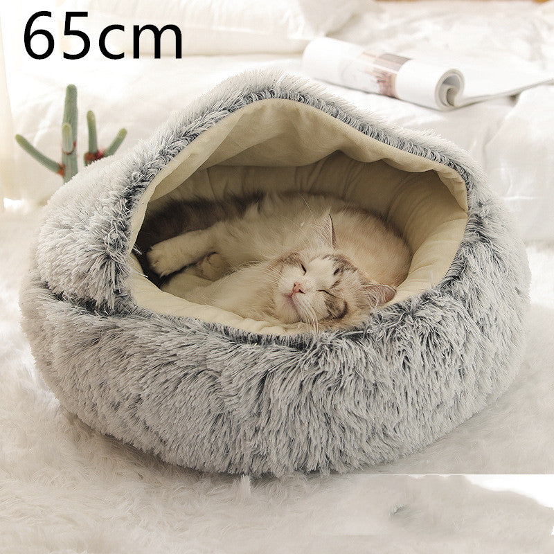 2 In 1 Dog And Cat Bed Pet Winter Bed Round Plush Warm Bed House Soft Long Plush Pets Bed Pet Products by Ricaloux