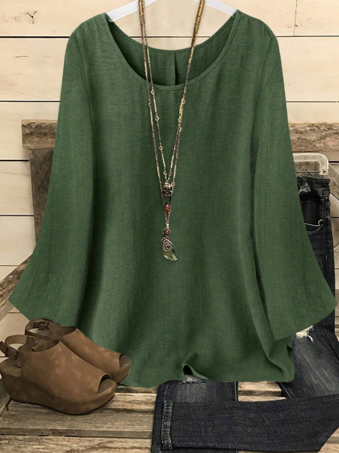 Womens Loose-fitting Long-sleeve Crew-neck Top by Ricaloux