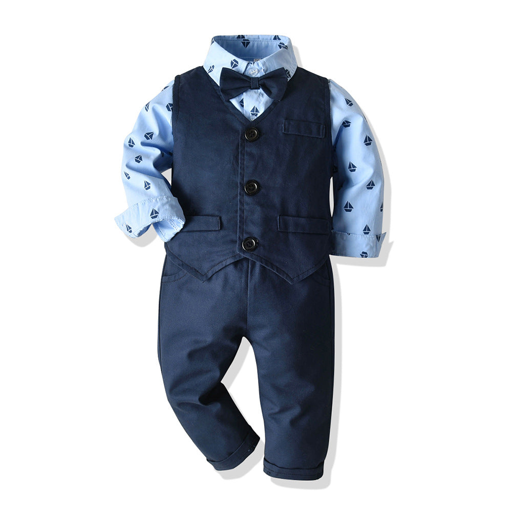 Top and Top Boys Gentleman Clothing Set Cotton Long Sleeve Bowtie Shirt+Waistcoat+Pants 3Pcs Suit Kids Boy Casual Clothes Set by Ricaloux