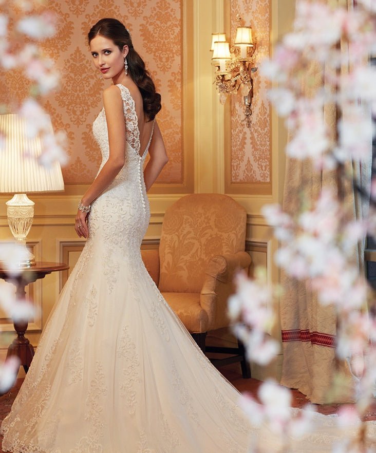 Fishtail Wedding Dress Sleeveless Lace Evening Dress - RICALOUX