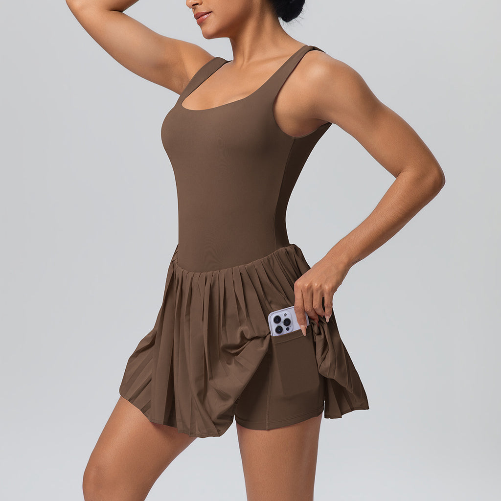 Fake Two-piece Tennis Skirt Base-layer Fitness Dress For Women by Ricaloux