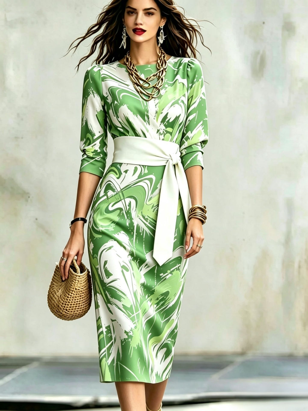 Fashionable Printed Womens Slim-Fit Dress by Ricaloux