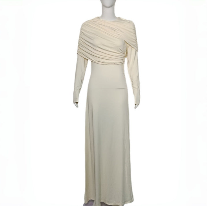 Fashionable Pleated Asymmetric Solid-Color Dress – Premium 0 | RICALOUX