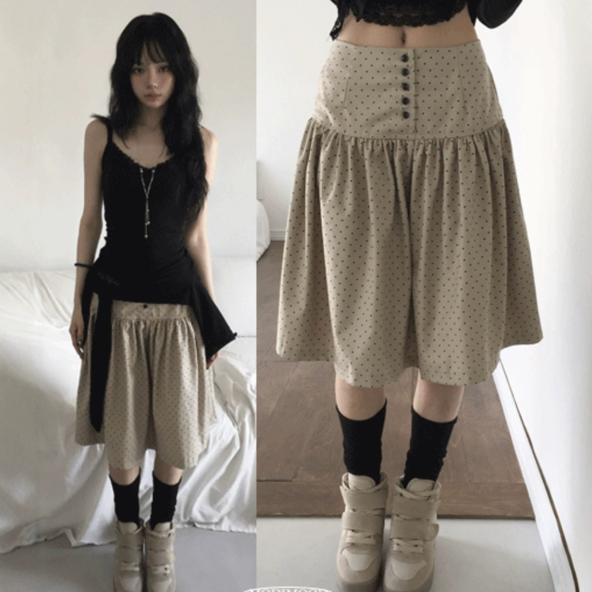 Korean-style Sweet And Versatile Polka-dot Age-reducing Skirt by Ricaloux