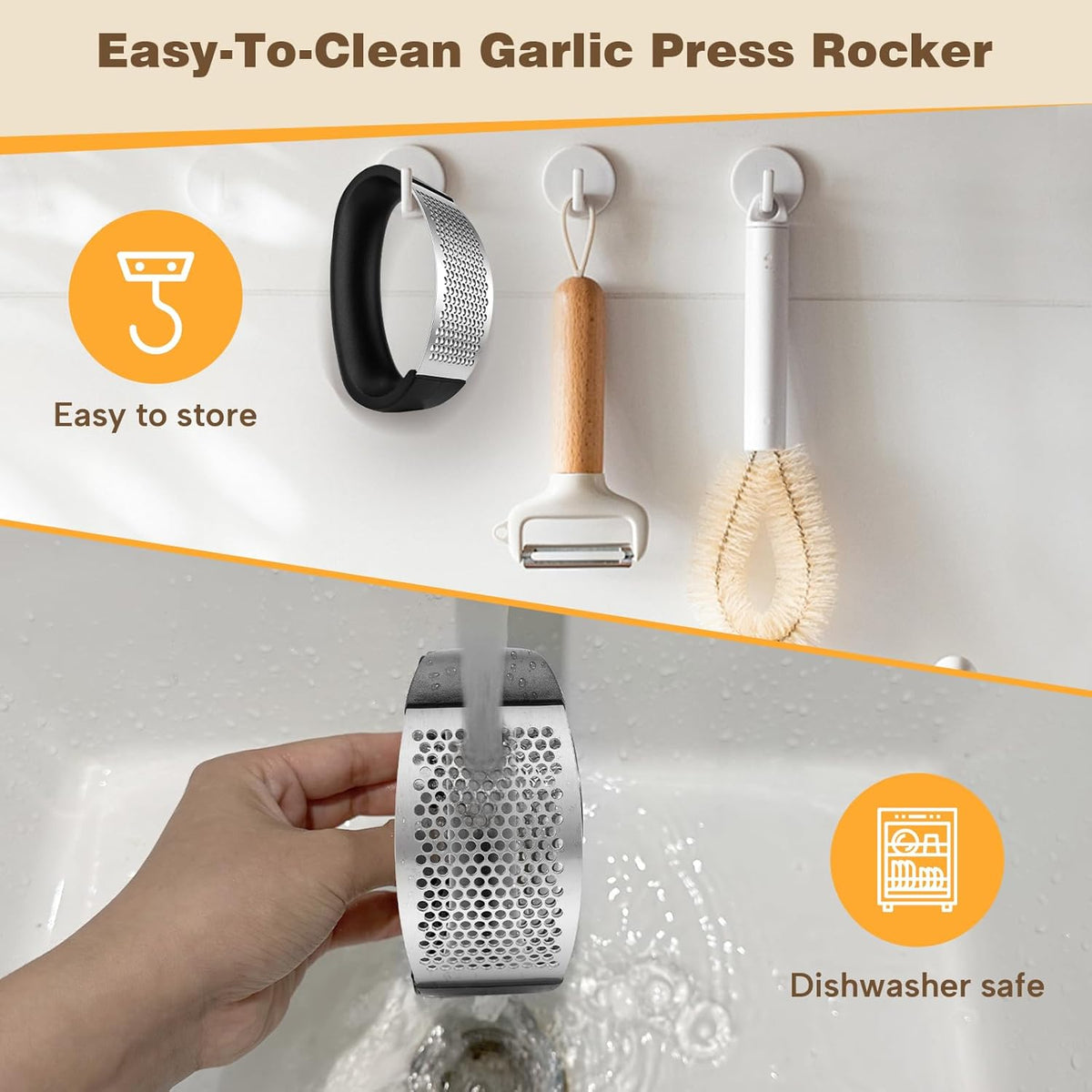 304 Stainless Steel Garlic Press Rocker Ergonomic Garlic Mincer, Crusher, And Grinder With Comfortable Grip For Kitchen, Home, And Cooking - RICALOUX