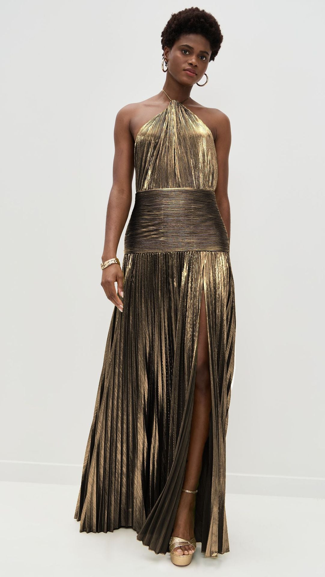 Sexy Pleated Halter Neck Long Dresses Summer Split Sleeveless Dress Evening Party Club Women's Clothing by Ricaloux