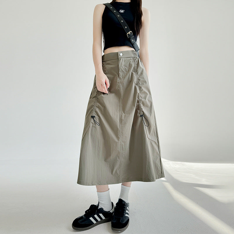 Gray American-style Drawstring Utility Skirt For Women Summer Season – Premium 0 | RICALOUX