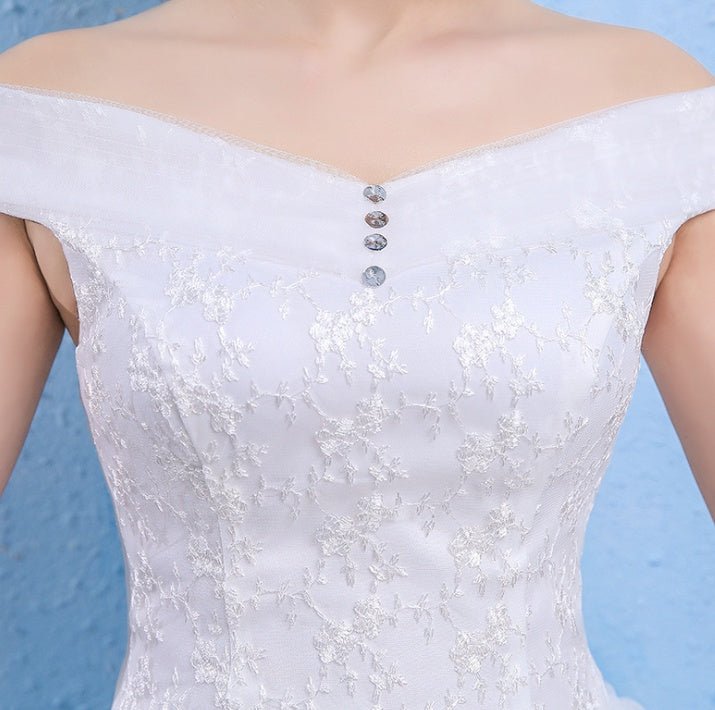 Wedding dress new bride married Korean style Qi thin one word shoulder wedding tail shoulder spring and summer models - RICALOUX