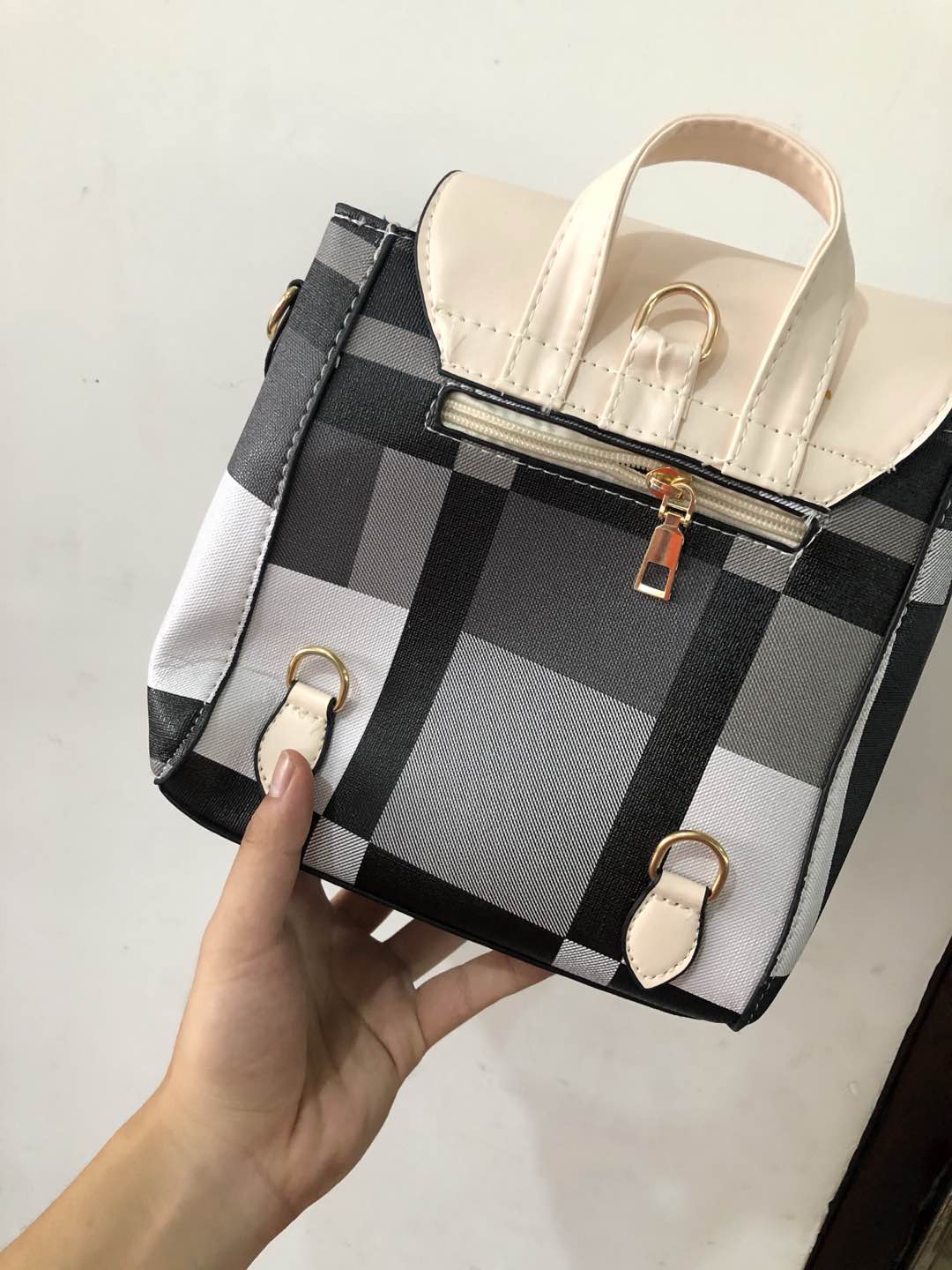 Women Grid Backpacks Female School Bag Girls Travel Bag - RICALOUX