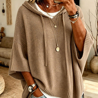 Womens Knitted New-Style Hooded Drawstring Sweater by Ricaloux