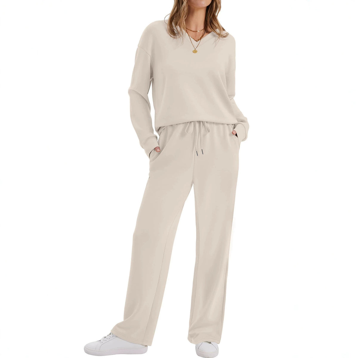 Womens Long-Sleeve Drawstring Casual Pants Set by Ricaloux