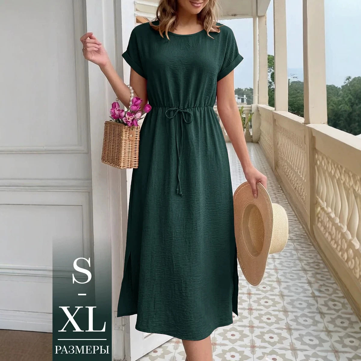 Womens Casual Loose-fitting Round-neck Dress by Ricaloux