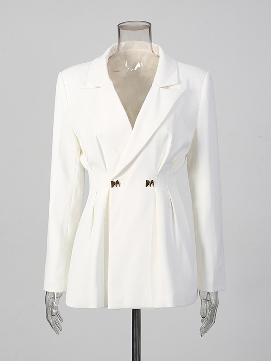 Solid-color Long-sleeve Fitted Blazer & High-waisted Straight-leg Trousers Set by Ricaloux