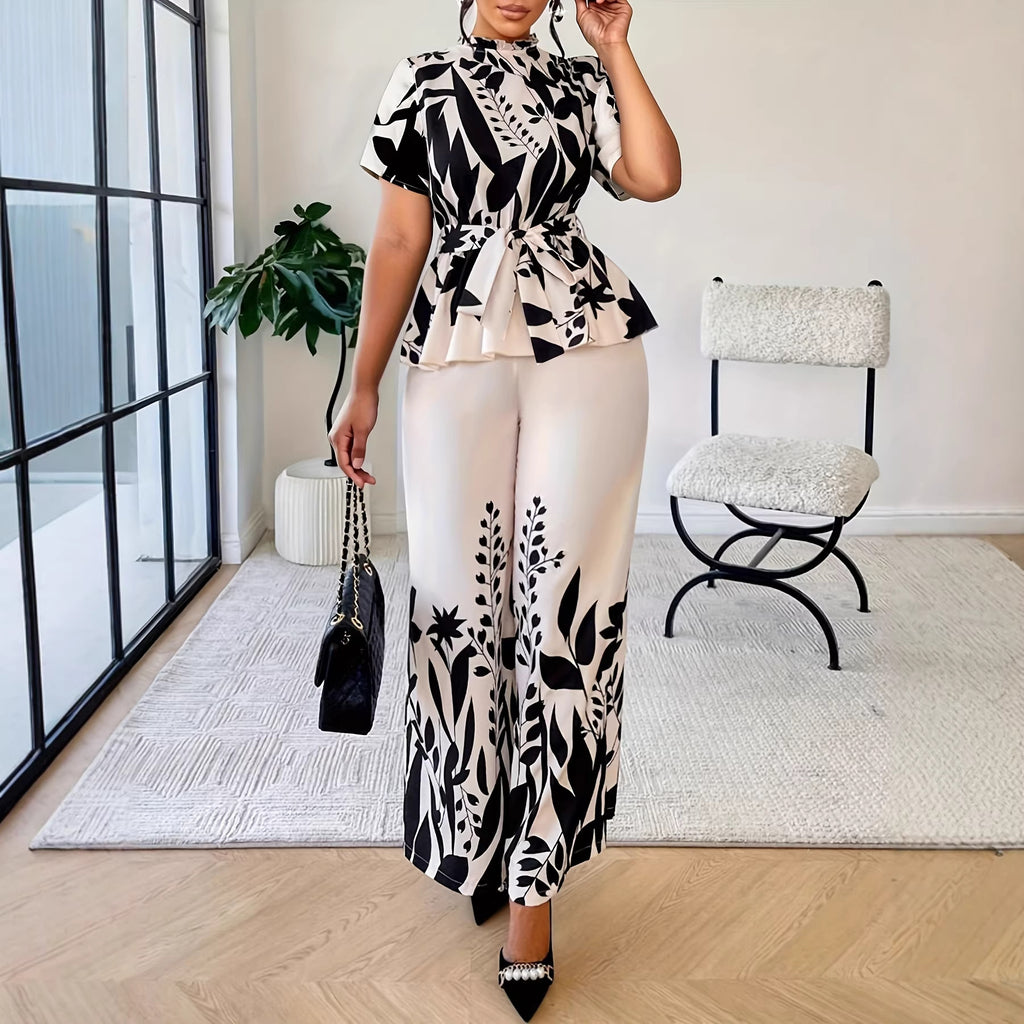Elegant And Chic Two-piece Set With A Cinched Waist And Bow Detail by Ricaloux
