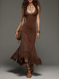 Retro Shiny Knitted Vest Maxi Dress With Lace Trim by Ricaloux