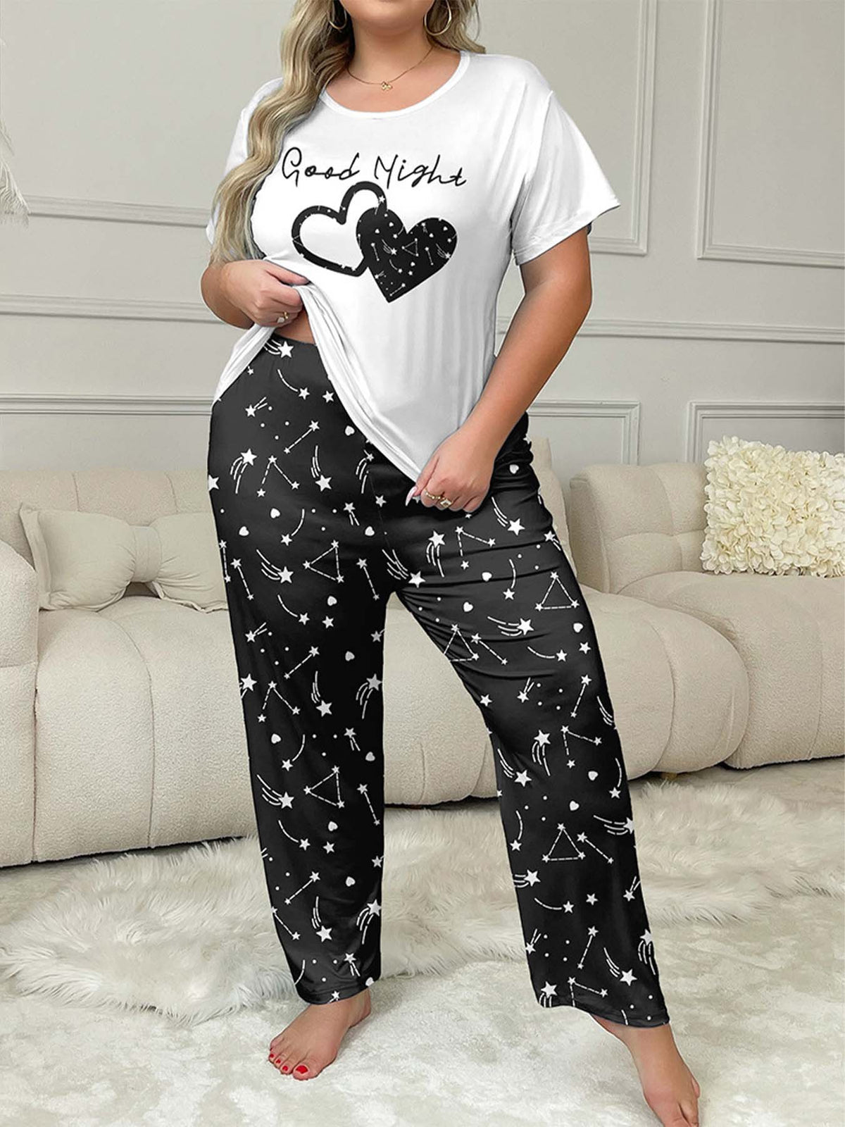 Casual Plus-Size Crew-Neck Short-Sleeve Top And Pants Set by Ricaloux