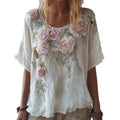 New Womens Short-sleeved Drop-shoulder Top With Faux Jacquard Design by Ricaloux