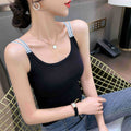 Womens Slim-fit Letter-print Spaghetti-strap Tank Top by Ricaloux