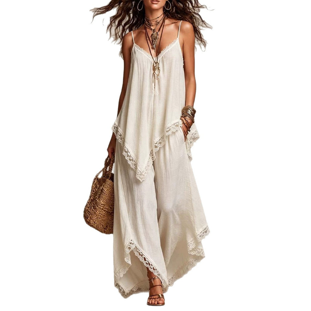 Bohemian-Elegant Resort-Style Chic Strap Wide-Leg Pants Set by Ricaloux