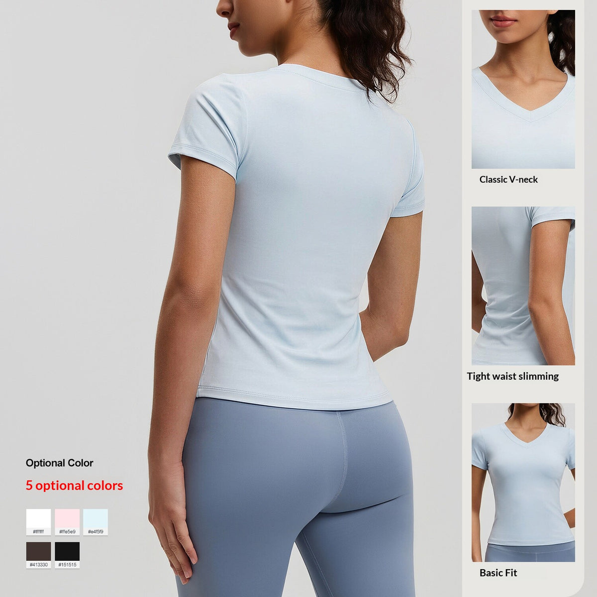 Peach Basic V-neck Short Sleeve Sports Top, Breathable Slim-fit Yoga Shirt For Fitness And Running – Premium 4 | RICALOUX