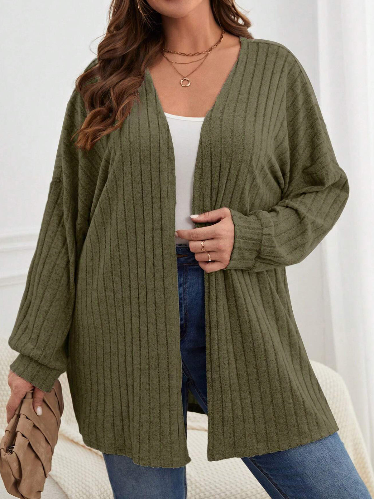 Long Sleeve Solid Color Loose Cardigan Top Women's Knitting Coat by Ricaloux