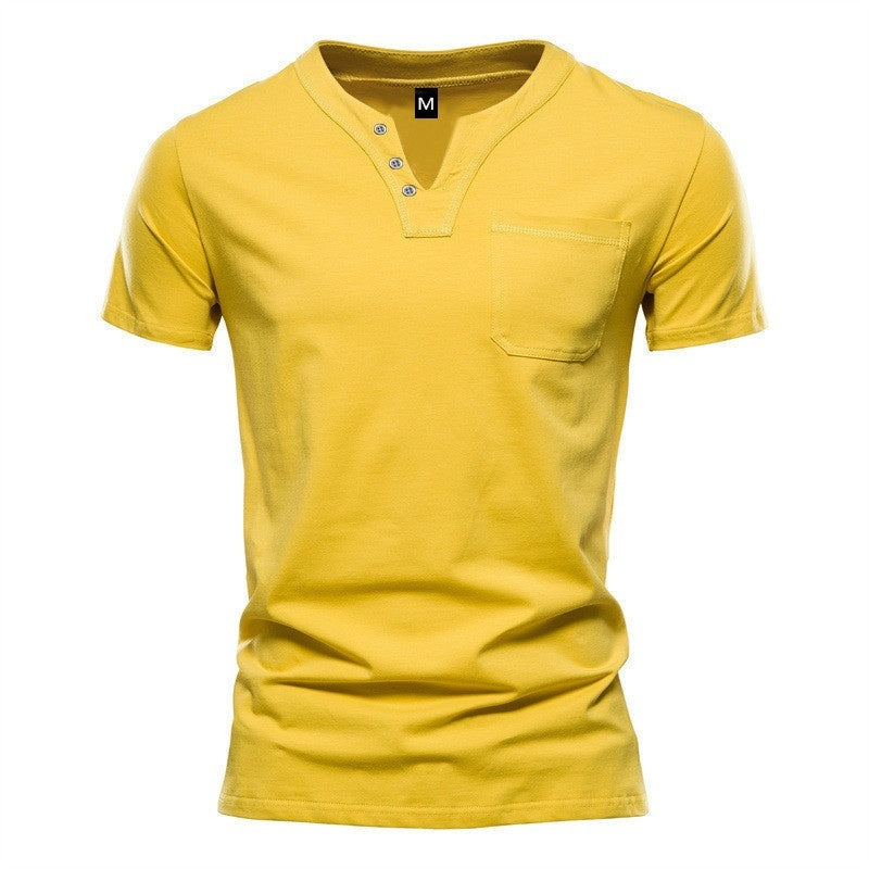 Mens V-neck Short-sleeve Casual T-shirt For Young Adults by Ricaloux