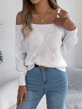 Solidcolor Cableknit Off Shoulder Lantern Sleeve Womens Top by Ricaloux